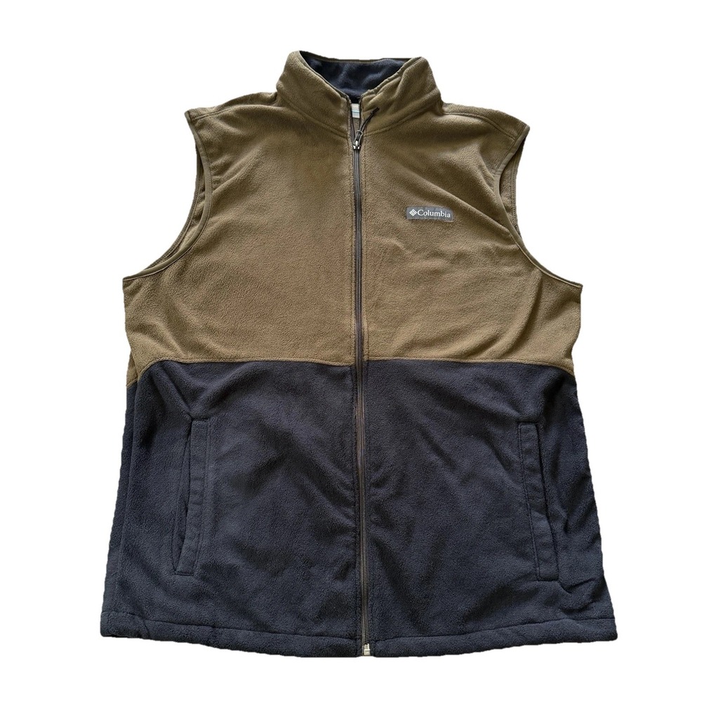 Columbia Vest Mens Large Brown Green Full Zip Basin Trail Fleece Outdoor Hiking